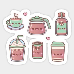 Cute Hot Coffee Iced Coffee Doodles Sticker